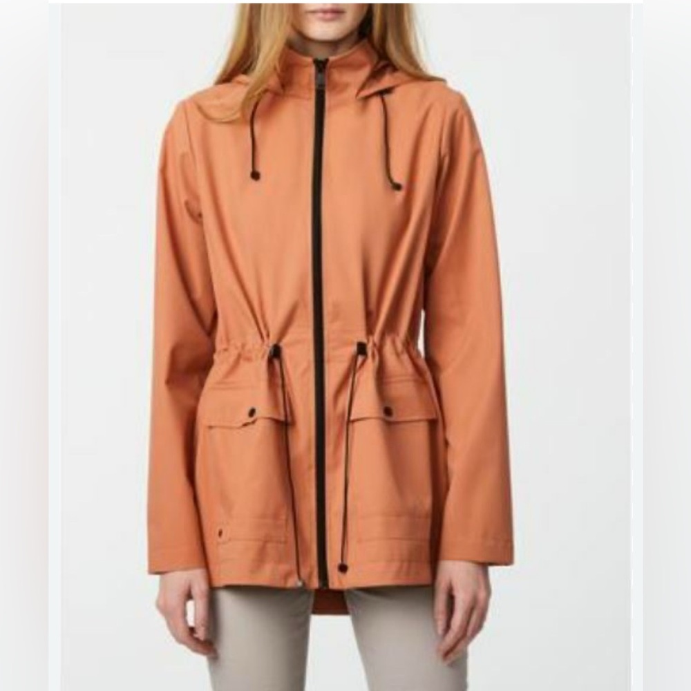 Bernardo soft muted Orange raincoat Jacket with Hood and Drawstring Waist